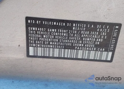 2022 Volkswagen Jetta 1.5T S z USA, uszkodzony, nr VIN 3VWCM7BUXNM023023